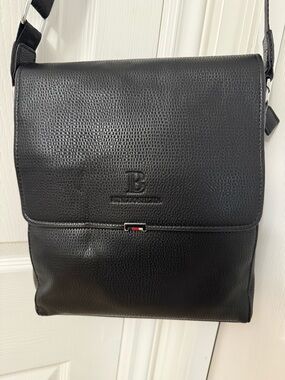 Black Textured Leather Shoulder Bag with Subtle Logo